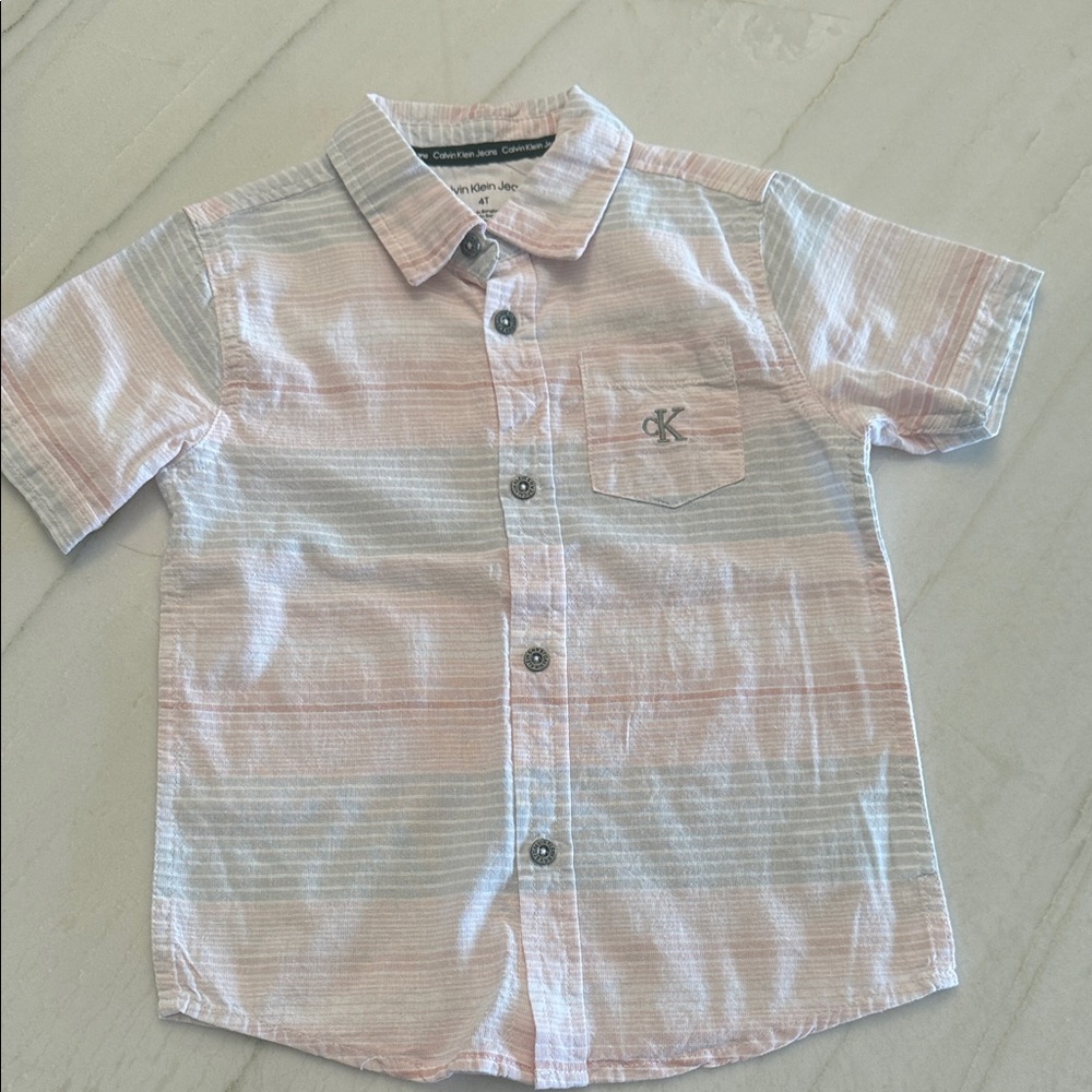 Calvin Klein Kids Pink and Gray Button-Down Shirt
